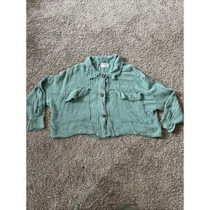 Bucket List Distressed One Size Green Terry Fleece Sweatshirt Oversized Cropped